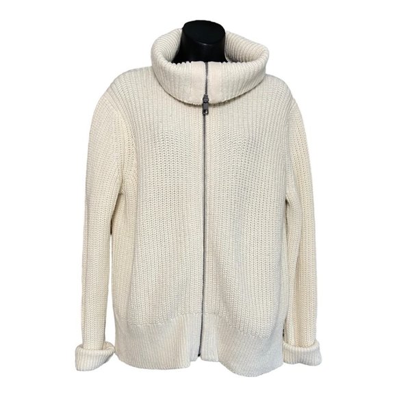 BANANA Republic Ivory Knit Zip Up Cardigan Sweater Size Large - Picture 2 of 10